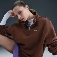 Nike Sportswear Phoenix Fleece женская оверсайз 1/4-Zip Long свитшот цвет коричневый