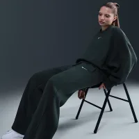 Nike Sportswear Phoenix Fleece женская С высокой Талией Wide-Leg Pants цвет зеленый