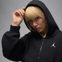 Nike Jordan Brooklyn Fleece жіноча Cropped Full-Zip Толстовка з капюшоном колір чорний