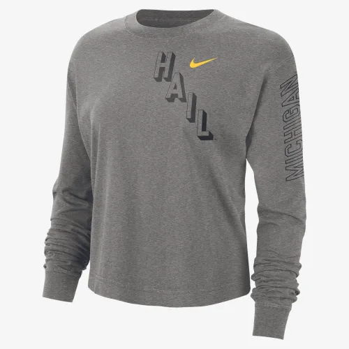 Michigan Heritage женская Nike College Boxy Crew-Neck футболка цвет серый