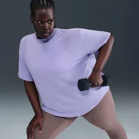 Nike One Relaxed жіноча Dri-FIT Short-Sleeve Top (великі розміри) колір фіолетовий