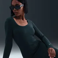 Nike Sportswear Chill Knit женская Tight Long-Sleeve Midi Mini-Rib Костюм цвет зеленый