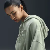 Nike Sportswear женская оверсайз Cropped French Terry Pullover Толстовка с капюшоном цвет зеленый