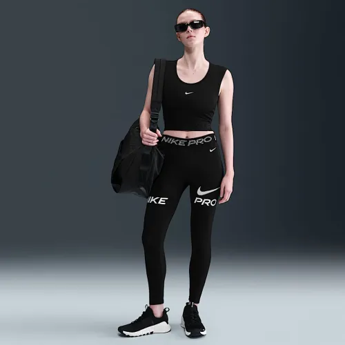 Nike Pro женская Mid-Rise 7/8 Mesh-Panel Graphic лосины цвет черный