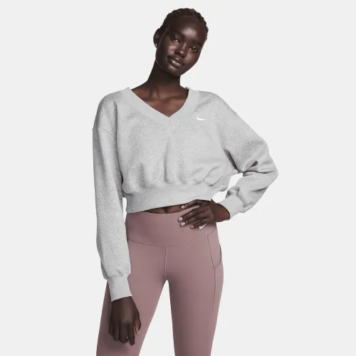Nike Sportswear Phoenix Fleece женская Cropped V-Neck Top цвет серый
