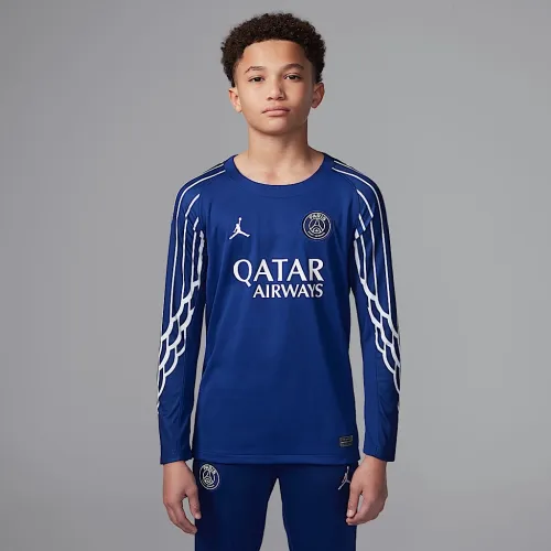Nike Paris Saint-Germain 2024/25 Stadium Fourth Big дитячі Jordan Dri-FIT Soccer Replica Long-Sleeve Jersey блакитний