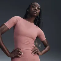 Nike Zenvy Rib женская Dri-FIT Short-Sleeve Top Pink