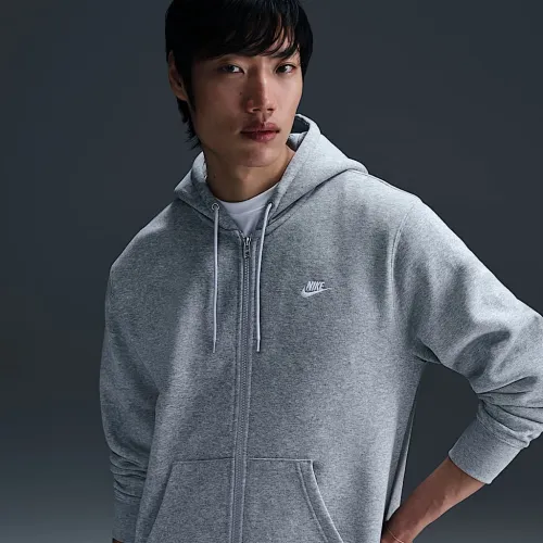 Nike Club мужские Full-Zip Fleece Толстовка с капюшоном цвет серый