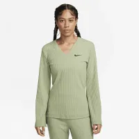 Nike Sportswear женская Ribbed Jersey Long-Sleeve V-Neck Top цвет зеленый