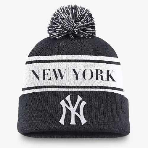 New York Yankees Team Stripe Peak мужские Nike MLB Cuffed Pom Beanie синий