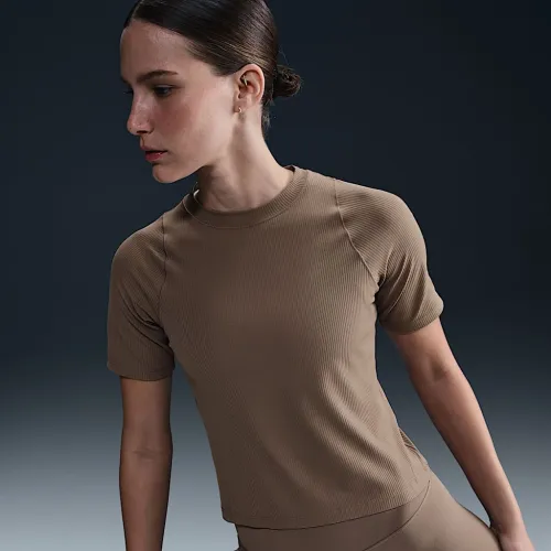 Nike Zenvy Rib женская Dri-FIT Short-Sleeve Top цвет коричневый