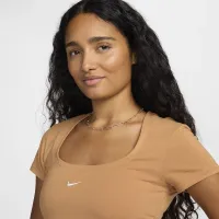Nike Sportswear Chill Knit жіноча Short-Sleeve Square-Neck Top колір коричневий