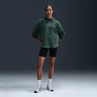Nike One женская оверсайз Therma-FIT Pullover Fleece Толстовка с капюшоном цвет зеленый