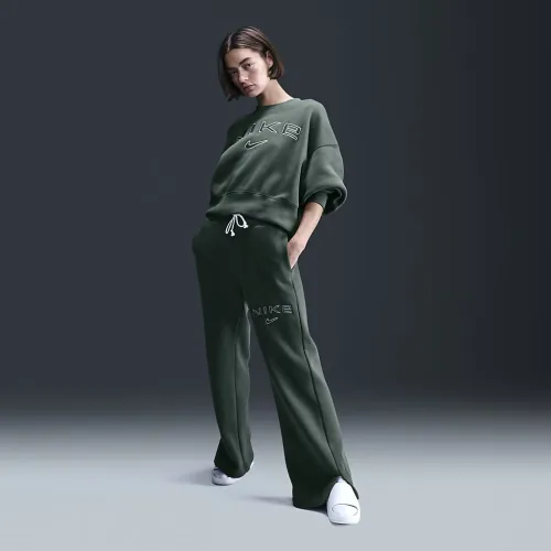 Nike Sportswear Phoenix Fleece женская С высокой Талией Wide-Leg Logo Pants цвет зеленый