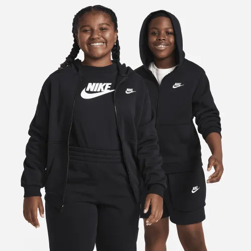Nike Sportswear Club Fleece Big детские Full-Zip Толстовка с капюшоном (Extended Size) цвет черный