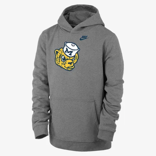 Michigan Club Fleece Big детские (для мальчиков) Nike College Pullover Толстовка с капюшоном цвет серый