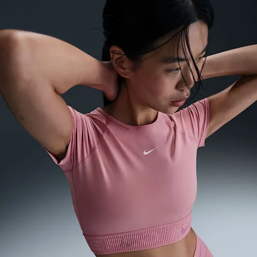Nike Pro женская Dri-FIT Short-Sleeve Cropped Graphic Top Pink