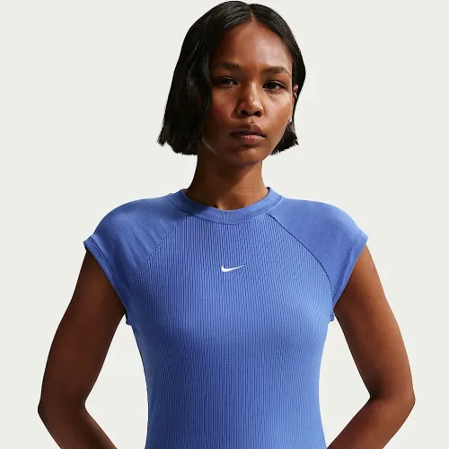Nike Sportswear Chill Knit женская Tight Short-Sleeve Ribbed Top синий