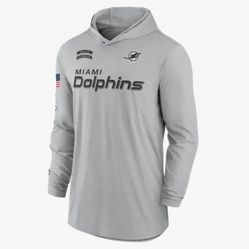Miami Dolphins Salute to Service Edge Mascot Lockup Men’s Nike Dri-FIT NFL Long-Sleeve Hooded Top колір сірий
