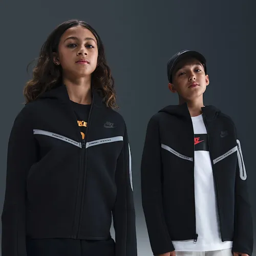 Nike Sportswear Tech Fleece Big детские (для мальчиков) Full-Zip Толстовка с капюшоном with Reflective Accents цвет черный