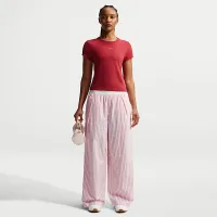 Nike Sportswear Chill Poplin женская Loose Mid-Rise Woven Striped Pants Pink