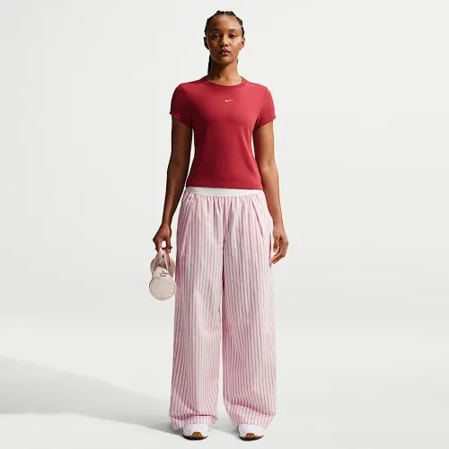 Nike Sportswear Chill Poplin женская Loose Mid-Rise Woven Striped Pants Pink