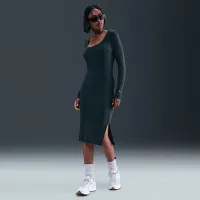 Nike Sportswear Chill Knit женская Tight Long-Sleeve Midi Mini-Rib Костюм цвет зеленый