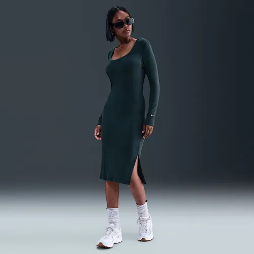 Nike Sportswear Chill Knit женская Tight Long-Sleeve Midi Mini-Rib Костюм цвет зеленый