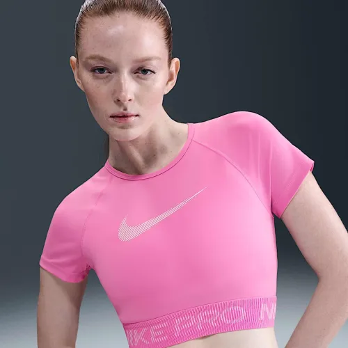 Nike Pro жіноча Dri-FIT Short-Sleeve Cropped Graphic Top Pink