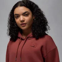 Nike Jordan Flight Fleece женская Satin-Lined Pullover Толстовка с капюшоном цвет коричневый
