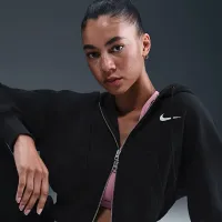 Nike Sportswear Phoenix Fleece женская Loose Full-Zip Cropped Толстовка с капюшоном цвет черный