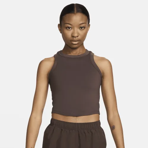 Nike One Fitted жіноча Dri-FIT Cropped Tank Top колір коричневий
