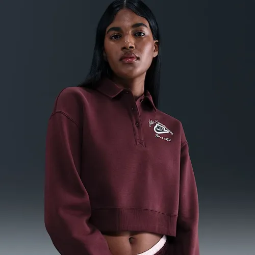 Nike Sportswear Phoenix Fleece жіноча Loose Collaколір червоний Pull-Over Top колір червоний