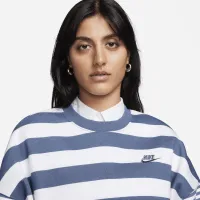Nike Sportswear Phoenix Fleece женская Over-оверсайз Striped Crew-Neck свитшот синий