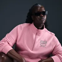 Nike Sportswear Club Fleece женская Mock-Neck 1/2-Zip Graphic Top (большие размеры) Pink