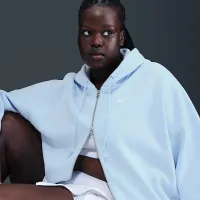 Nike Sportswear Phoenix Fleece женская Loose Cropped Full-Zip Толстовка с капюшоном (большие размеры) синий