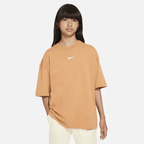 Nike Sportswear Premium Essentials Big дитячі (Girls') оверсайз футболка колір коричневий