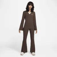 Nike Sportswear женская Ribbed Jersey Long-Sleeve V-Neck Top цвет коричневый