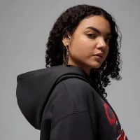 Nike Jordan Flight Fleece женская Cropped Satin-Lined Толстовка с капюшоном цвет черный
