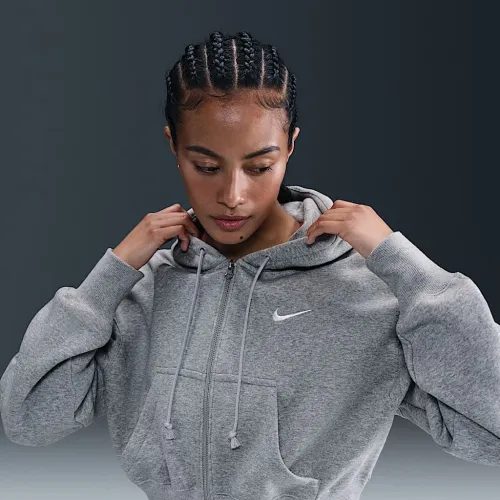 Nike Sportswear Phoenix Fleece женская Loose Full-Zip Cropped Толстовка с капюшоном цвет серый
