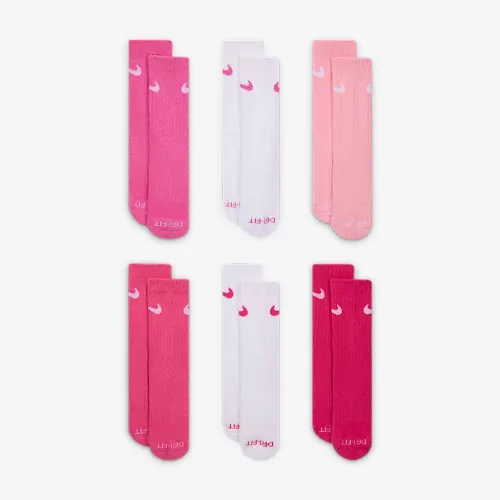Nike Dri-FIT Performance Basics Big детские Crew носки (6 пары) Pink