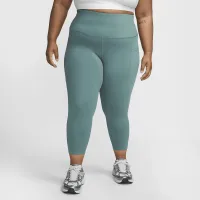 Nike One женская С высокой Талией 7/8 лосины с карманами(большие размеры) цвет зеленый