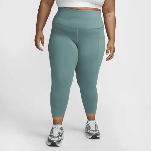 Nike One женская С высокой Талией 7/8 лосины с карманами(большие размеры) цвет зеленый