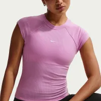 Nike Sportswear Chill Knit женская Tight Short-Sleeve Ribbed Top цвет фиолетовый