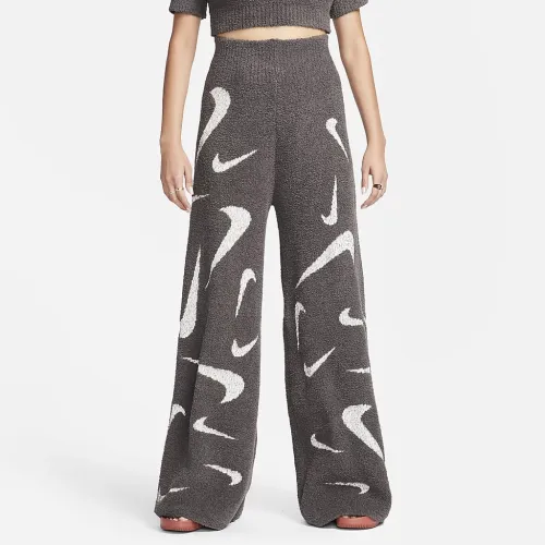 Nike Sportswear Phoenix Cozy Букле женская С высокой Талией Wide-Leg Knit Pants цвет коричневый