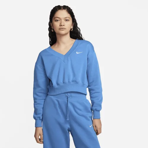 Nike Sportswear Phoenix Fleece женская Cropped V-Neck Top синий