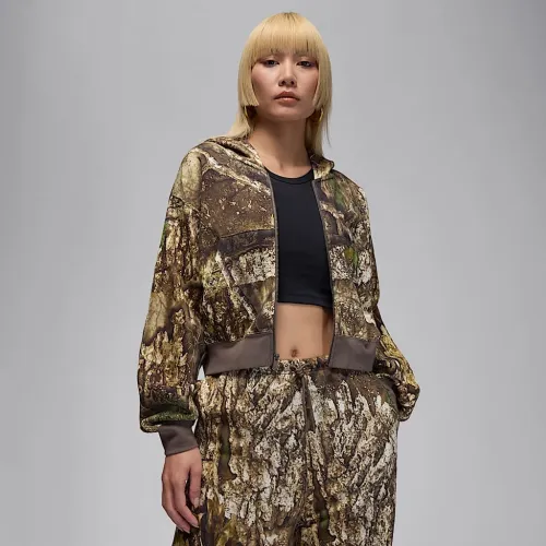 Nike Jordan Brooklyn Fleece женская Realtree Mod Crop Full-Zip Толстовка с капюшоном цвет белый