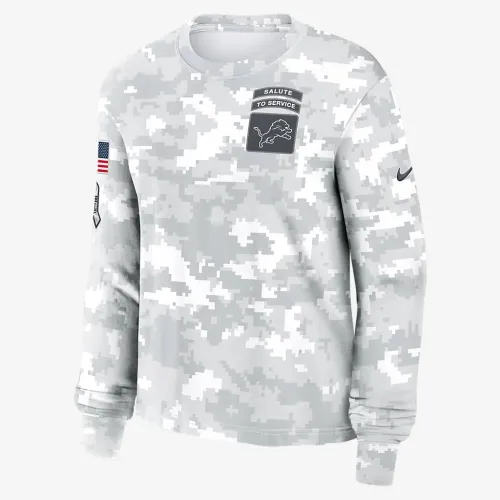 Detroit Lions Salute to Service Edge Lockup женская Nike Dri-FIT NFL Long-Sleeve футболка цвет белый