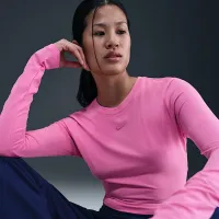 Nike Sportswear Chill Knit женская Slim Long-Sleeve Cropped Top Pink