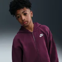 Nike Sportswear Club Fleece Big детские оверсайз Full-Zip Толстовка с капюшоном цвет красный